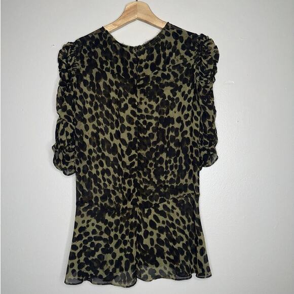 Isabel Marant Etoile Caja Leopard Print Blouse Green/Black Puff Sleeve Size US 8 - Picture 7 of 8